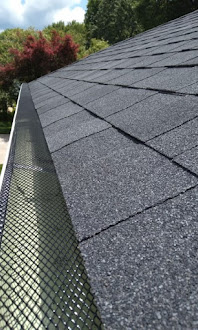 Black mesh gutter guard installed along a clean architectural shingle roof