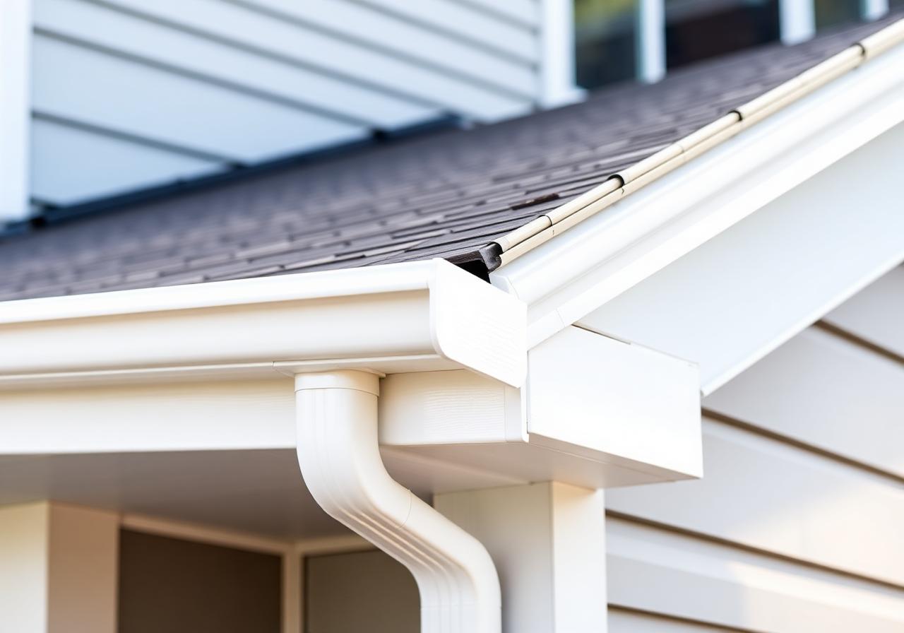 Power Plus Roofing crew installing new gutters and downspouts