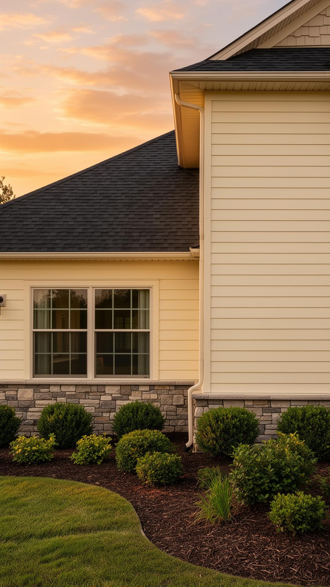 Beautiful home with a newly installed dark roof at dusk in Ozark, Missouri